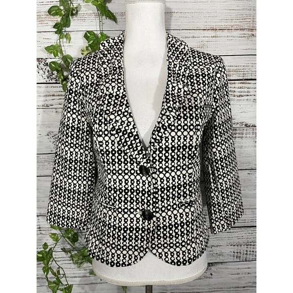 Cabi Blazer Jacket size 4 Black Ivory Circles Stretch Career Casual Collar Boho - Picture 1 of 11